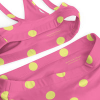 Autumn LeAnn Designs® | Adult High Waisted Bottoms Bikini Set, Polka Dots, Rose Pink & Yellow