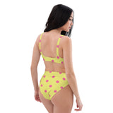 Autumn LeAnn Designs® | Adult High Waisted Bottoms Bikini Set, Polka Dots, Dolly Yellow & Pink