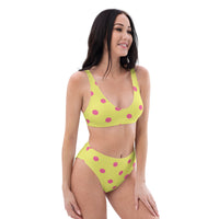 Autumn LeAnn Designs® | Adult High Waisted Bottoms Bikini Set, Polka Dots, Dolly Yellow & Pink