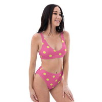 Autumn LeAnn Designs® | Adult High Waisted Bottoms Bikini Set, Polka Dots, Rose Pink & Yellow