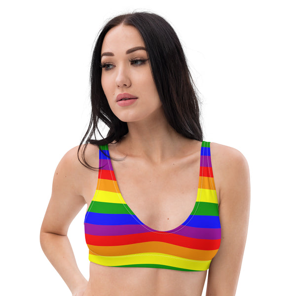 Autumn LeAnn Designs® | Adult Padded Bikini Top, Stripes, Rainbow