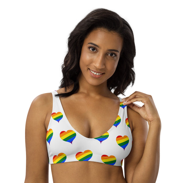 Autumn LeAnn Designs® | Adult Padded Bikini Top, Hearts, White & Rainbow