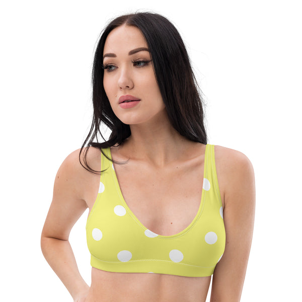 Autumn LeAnn Designs® | Adult Padded Bikini Top, Polka Dots, Dollt Yellow & White