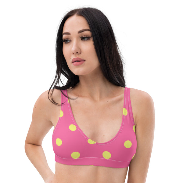 Autumn LeAnn Designs® | Adult Padded Bikini Top, Polka Dots, Rose Pink & Yellow