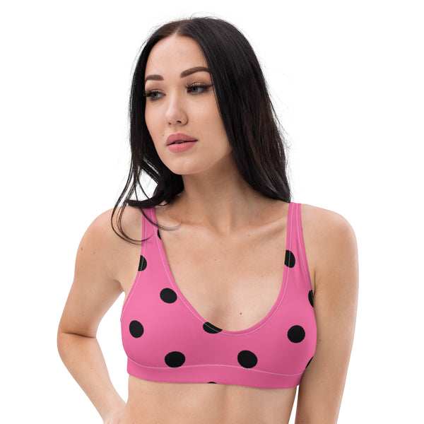 Autumn LeAnn Designs® | Adult Padded Bikini Top, Polka Dots, Rose Pink & Black