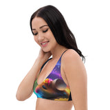 Autumn LeAnn Designs® | Adult Padded Bikini Top, Cute Mouse In Flowers, Rainbow