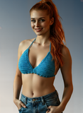 Full Coverage Aqua Blue Splash Tie Back Rave Festival Crocheted Bralette Bikini Crop Top
