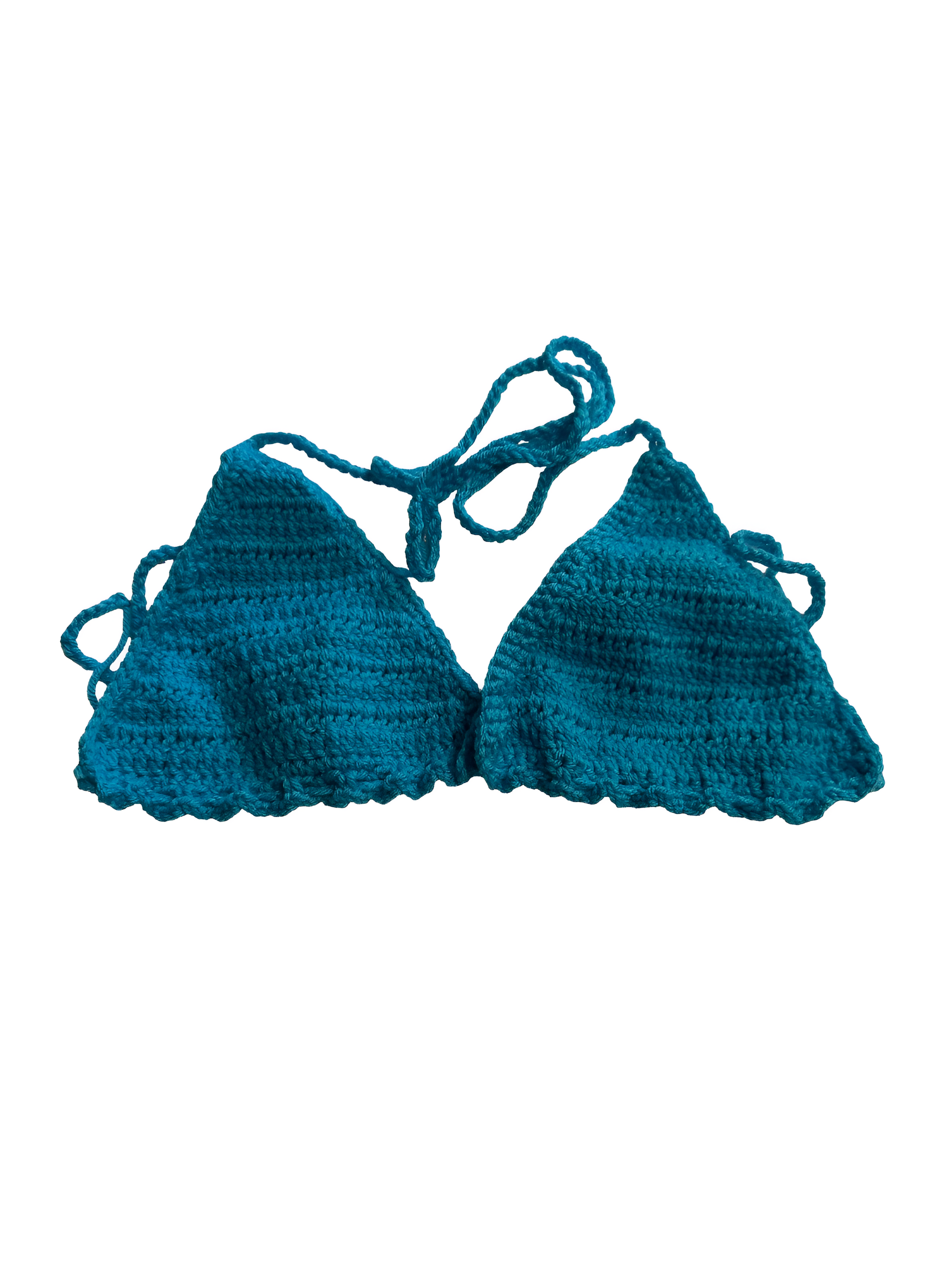 Full Coverage Aqua Blue Splash Tie Back Rave Festival Crocheted Bralette Bikini Crop Top - Autumn LeAnn Designs®