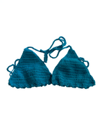 Full Coverage Aqua Blue Splash Tie Back Rave Festival Crocheted Bralette Bikini Crop Top