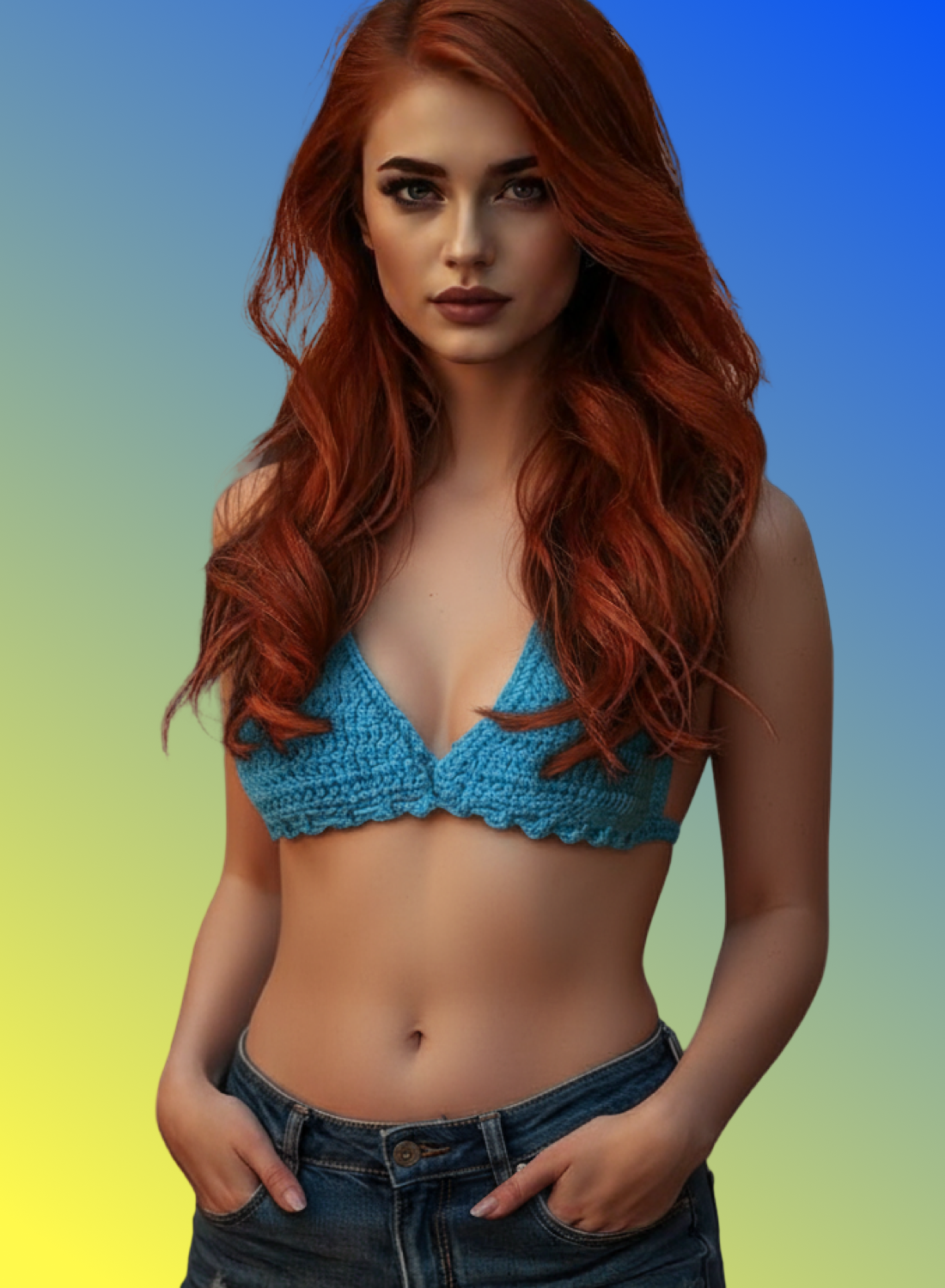 Full Coverage Aqua Blue Splash Tie Back Rave Festival Crocheted Bralette Bikini Crop Top - Autumn LeAnn Designs®