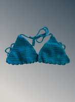 Full Coverage Aqua Blue Splash Tie Back Rave Festival Crocheted Bralette Bikini Crop Top