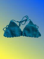 Full Coverage Aqua Blue Splash Tie Back Rave Festival Crocheted Bralette Bikini Crop Top
