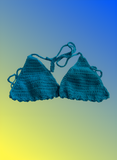 Full Coverage Aqua Blue Splash Tie Back Rave Festival Crocheted Bralette Bikini Crop Top