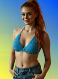 Full Coverage Aqua Blue Splash Tie Back Rave Festival Crocheted Bralette Bikini Crop Top