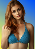 Full Coverage Aqua Blue Splash Tie Back Rave Festival Crocheted Bralette Bikini Crop Top