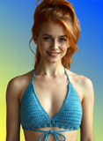 Full Coverage Aqua Blue Splash Tie Back Rave Festival Crocheted Bralette Bikini Crop Top