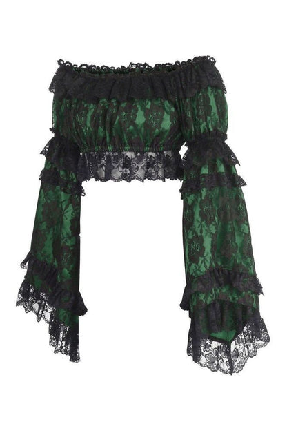 Green/Black Lace Smocked Flare Sleeve Peasant Top - Autumn LeAnn Designs®