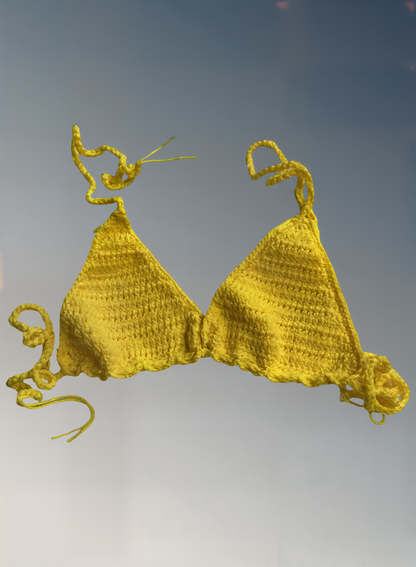 Full Coverage Yellow Tie Back Rave Festival Crocheted Bralette Bikini Crop Top - Autumn LeAnn Designs®