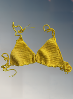 Full Coverage Yellow Tie Back Rave Festival Crocheted Bralette Bikini Crop Top