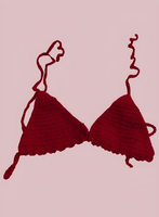 Full Coverage Red Tie Back Rave Festival Crocheted Bralette Bikini Crop Top