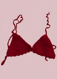 Full Coverage Red Tie Back Rave Festival Crocheted Bralette Bikini Crop Top
