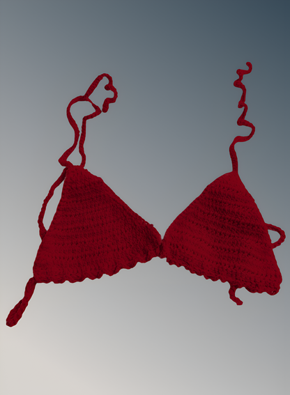 Full Coverage Red Tie Back Rave Festival Crocheted Bralette Bikini Crop Top - Autumn LeAnn Designs®
