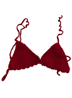 Full Coverage Red Tie Back Rave Festival Crocheted Bralette Bikini Crop Top