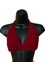 Full Coverage Red Tie Back Rave Festival Crocheted Bralette Bikini Crop Top
