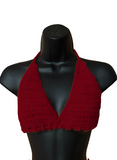 Full Coverage Red Tie Back Rave Festival Crocheted Bralette Bikini Crop Top