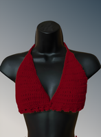 Full Coverage Red Tie Back Rave Festival Crocheted Bralette Bikini Crop Top
