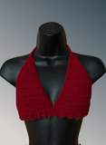 Full Coverage Red Tie Back Rave Festival Crocheted Bralette Bikini Crop Top
