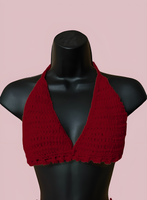 Full Coverage Red Tie Back Rave Festival Crocheted Bralette Bikini Crop Top