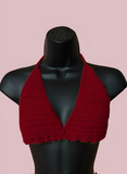 Full Coverage Red Tie Back Rave Festival Crocheted Bralette Bikini Crop Top