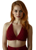 Full Coverage Red Tie Back Rave Festival Crocheted Bralette Bikini Crop Top