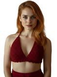 Full Coverage Red Tie Back Rave Festival Crocheted Bralette Bikini Crop Top