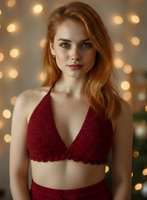 Full Coverage Red Tie Back Rave Festival Crocheted Bralette Bikini Crop Top