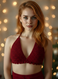 Full Coverage Red Tie Back Rave Festival Crocheted Bralette Bikini Crop Top