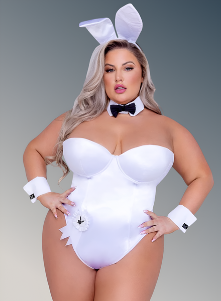 Playboy Bunny Women’s White 8pc Halloween Cosplay Costume