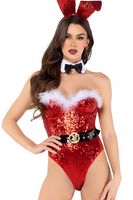 Sexy Holiday Bunny Red Sequin Corset Romper Costume