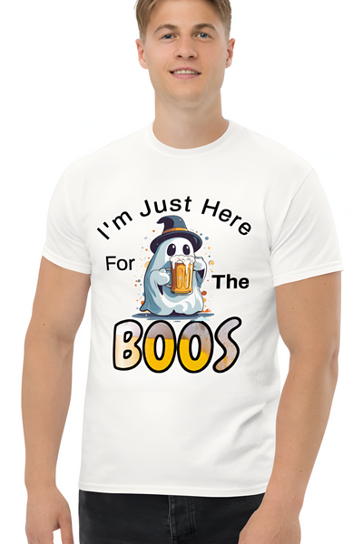 Autumn LeAnn Designs | I'm Just Here For The BOOS, Halloween Ghost Men's Classic Tee Shirt, White