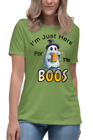 Autumn LeAnn Designs | I'm Just Here For The BOOS, Halloween Ghost Women's Relaxed T-Shirt, Leaf Green