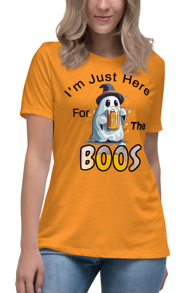 Autumn LeAnn Designs | I'm Just Here For The BOOS, Halloween Ghost Women's Relaxed T-Shirt, Orange