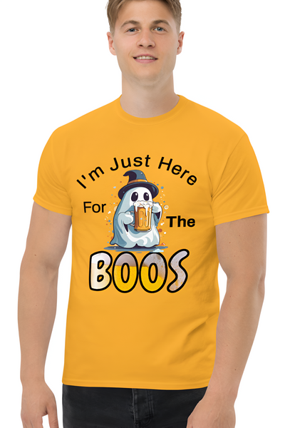 Autumn LeAnn Designs | I'm Just Here For The BOOS, Halloween Ghost Men's Classic Tee Shirt, Gold Yellow