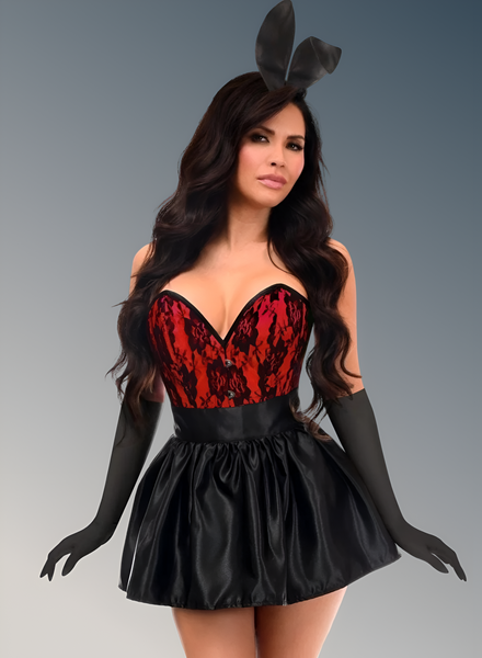 Premium Boudoir Women's Red 5pc Corset Halloween Cosplay Fantasy Bunny Costume Daisy Corsets