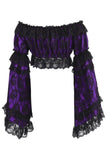 Purple/Black Lace Smocked Flare Sleeve Peasant Top