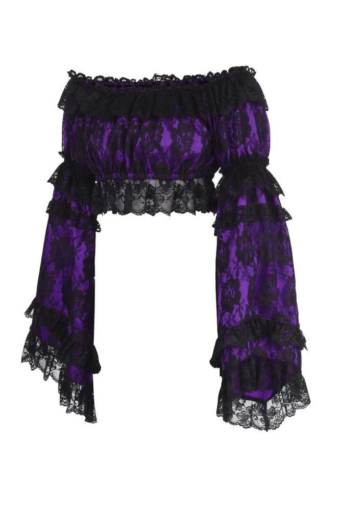 Purple/Black Lace Smocked Flare Sleeve Peasant Top - Autumn LeAnn Designs®