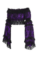 Purple/Black Lace Smocked Flare Sleeve Peasant Top