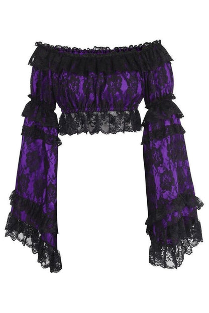 Purple/Black Lace Smocked Flare Sleeve Peasant Top - Autumn LeAnn Designs®