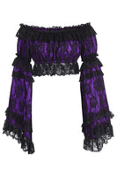 Purple/Black Lace Smocked Flare Sleeve Peasant Top