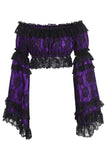 Purple/Black Lace Smocked Flare Sleeve Peasant Top